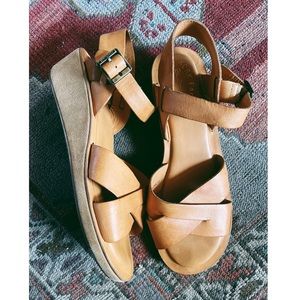 Kork-Ease Myrna Wedge Sandals Natural Tan Ankle Strap Cushioned Sz 11